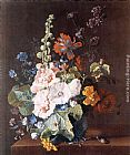 Vase Wall Art - Hollyhocks and Other Flowers in a Vase